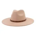 Sombrero fedora beige de ala ancha estilo ante jazz con cinturón marrón con tachuelas - 58cm / Champán