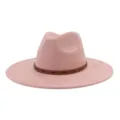 Sombrero fedora de ante rosa para hombres y mujeres ala ancha plana jazz con tachuelas - 58cm / Rosa Palo