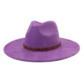 Sombrero fedora de ante morado de ala ancha para hombre y mujer, elegante sombrero de estilo jazz. - 58cm / Púrpura Medio