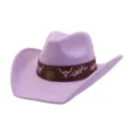 Lavender faux suede western cowboy hat with studded brown band and unique bull skull decor. - 58cm / Light Purple