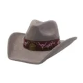 Grey suede cowboy hat for women men western jazz hat with leather band bull embroidery - 58cm / Charcoal Grey