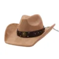Sombrero de vaquero de ante estilo western con banda de cuero marrón y elegante ala ancha. - 58cm / Camel
