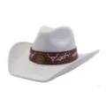 Faux suede western cowboy hat with brown leather band, pink bull embroidery and metal studs. - 58cm / Light Gray