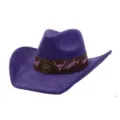 Purple suede western cowboy hat with studded leather band and bull skull embroidery details. - 58cm / Deep purple