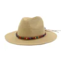 Détails du chapeau de paille d'été avec perles colorées, design tressé chic pour plage. - Beige Foncé