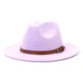 Light purple wool fedora hat for men and women, stylish British style wide brim jazz hat. - 58cm / Pink Purple