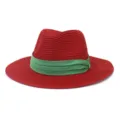 Chapeau fedora en paille rouge avec ruban vert, detail chapeau de plage ete classique. - 58cm / Rouge
