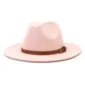 Pink wool fedora hat with brown leather belt detail, classic British style jazz cap. - 58cm / Dusty Pink