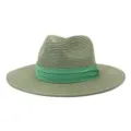 Chapeau de paille Fedora classique chapeau de soleil été plage pour hommes femmes élégant - 58cm / Vert Militaire