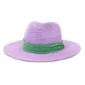 Chapeau de paille Fedora violet avec ruban vert, chapeau de plage solaire stylé pour été. - 58cm / Mauve Clair