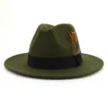Green felt fedora hat with black band and feather accessory for trendy stylish outfits - 58cm / Army Green