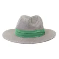 Chapeau fedora en paille grise classique avec ruban vert, chapeau de soleil d'été plage. - 58cm / Gris