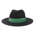 Chapeau fedora en paille noire avec ruban vert, chapeau de soleil plage été détail vue. - 58cm / Noir