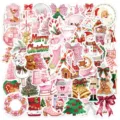 50pcs autocollants de Noël rose étanches mignons autocollants esthétiques pour journal intime PC - Noël Rose Style 1 (YCK029) / 50 Pièces/Paquet