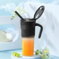 Tazza spremiagrumi elettrica portatile con cannuccia e manico per succo di frutta fresco. - Nero