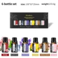 Aromatherapy essential oil set with six 10ml bottles in various soothing floral and woody scents. - 6-Piece Set (Rose, Lavender, Sandalwood, Lemon, Sakura & Black Ice)