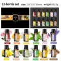12-bottle aromatherapy essential oil gift set with natural plant extracts, 10ml. - 12-Piece Set (Rose, Mint, Sweet Orange, White Tea, Freesia, Jasmine, Sandalwood, Osmanthus, Vanilla, Lemon, Lavender, Cherry Blossom)