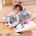 Schattige grijze hond pluche speelgoed lang slaapkussen zacht knuffeldier cadeau voor meisjes. - Grijs