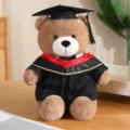 Afstuderen teddybeer pluche speelgoed schattig bruin knuffeldier met hoed en gewaad - Rode V-hals + zwarte kleding