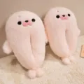 Cute pink seal cotton slippers for women, thick plush warm indoor anti-slip floor shoes. - Size 36-37 / Pink Seal
