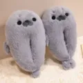Cute gray seal plush slippers for women, soft warm indoor cotton shoes with thick fleece. - Size 36-37 / Grey Seal