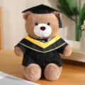 Afstudeer teddybeer pluche speelgoed met academische pet en zwarte toga als cadeau - Gele V-hals + zwarte kleding