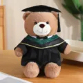Afstudeer teddybeer pluche speelgoed met doktersmuts en toga, ideaal studentencadeau. - Groene V-hals + zwarte kleding