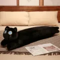 Mignon chat noir long oreiller en peluche douce animal en peluche pour lit de chambre doux - Oreiller long chat noir / Oreiller long 90cm