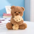 Schattige moeder en kind teddybeer pluche knuffel, zacht speelgoed voor het slapen van kinderen. - Donkerbruine moeder- en babybeer