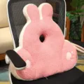 Pink corduroy plush lumbar support pillow with hole, cute rabbit ear chair back cushion. - Rabbit