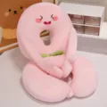 Pink cute plush U-shaped nap pillow with arms and face embroidery, office and travel comfortable neck support. - 25*50cm / Peach