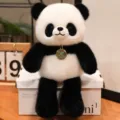 Cute plush panda toy with metal pendant, soft stuffed doll for kids desktop decor and birthday. - Panda