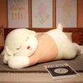 Giant cute sleeping puppy plush toy with pink sweater soft hugging pillow doll for bed room - White Dog / 80cm