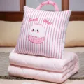 Faltbare 2-in-1 Kissen Decke rosa gestreift tragbare Reise Decke süßes Kissen für Bett - Rosa Hase - Pinke Decke (gewaschene Baumwolle)