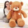 Large brown teddy bear plush toy with ribbon and heart patch, sweet huggable gift for you. - Dark Brown Heart Bear / 1m