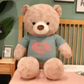 Large plush teddy bear toy with green sweater cute gift for girls hug doll bedroom decor - Light Brown - Blue Clothes / 80cm