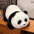 Lindo cojín de peluche de panda tumbado, almohada de animal de peluche negro y blanco suave. - Panda Blanco Y Negro / 25cm