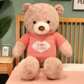 Large plush teddy bear wearing pink knit sweater cute stuffed animal toy gift for girls - Light Brown - Pink Clothes / 80cm