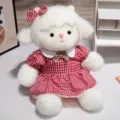 Cute plush sheep toy with red plaid dress, soft stuffed animal doll gift for kids, lovely decor. - Pink Plaid Skirt / 40CM