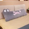Grey plush long bolster pillow with cute animal ears embroidery smile design for bed - 60CM / Koala