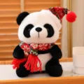 Cute Christmas panda plush toy with festive hat and scarf, perfect holiday gift and decor. - Red Christmas Scarf - Christmas Hat / 25cm