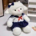 Cute white sheep plush toy detail showing soft furry texture and sailor uniform dress. - Sailor Skirt / 40CM