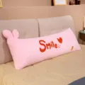 Pink plush long bed pillow with cute bunny ears and sweet smile embroidery for bedroom. - 60CM / Rabbit