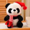 Christmas panda plush toy cute stuffed animal doll with red hat and striped scarf - Red Striped Scarf - Christmas Hat / 25cm