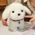 Cute white simulation plush dog toy with cute collar, perfect soft companion for kids. - White Dog / 20cm