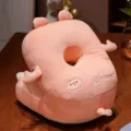 Cuscino da sonnellino in peluche rosa per ufficio, simpatico design animale con foro traspirante. - Maiale