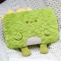 Green plush dinosaur hand warmer pillow cute fuzzy winter hand muff soft office nap plush pillow - 28cm (Without Hot Water Bottle) / Dinosaur