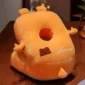 Cuscino da sonnellino in peluche arancione con ricamo di orsetto, comodo cuscino da ufficio. - Teddy Bear