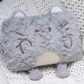 Grey plush cat hand warmer pillow, cute winter hand muff cushion for office and nap use. - 28cm (Without Hot Water Bottle) / Grey Cat