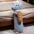 Grey chef mouse long plush body pillow, cute baguette holding animal sleeping doll toy. - Bread Mouse / 90cm